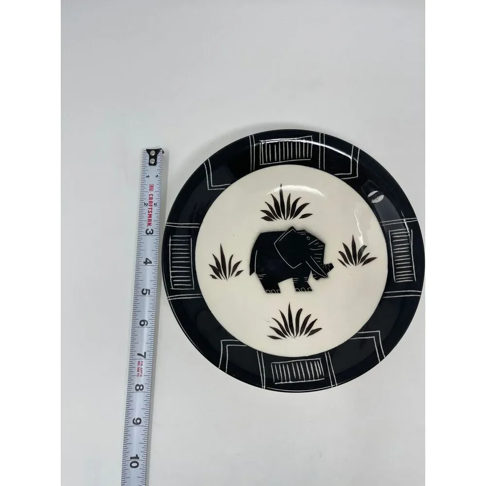 Vintage Catryn Black & White Elephant Deco Decorative Wall Plate / Bowl ~Signed